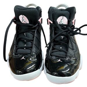 Black and Pink High-Top Sneakers with Glossy Finish